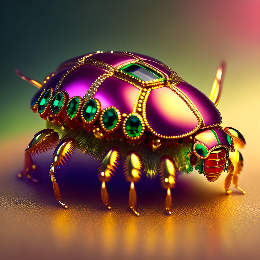 Colorful Jewel-Encrusted Beetle on Multicolored Background