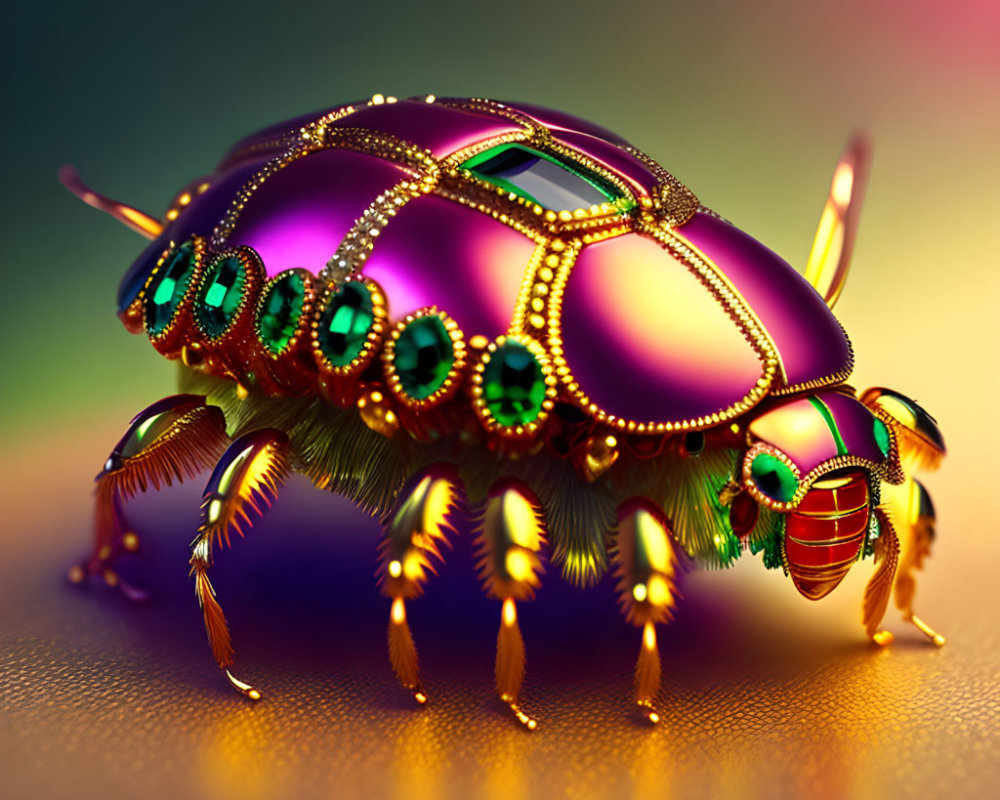 Colorful Jewel-Encrusted Beetle on Multicolored Background