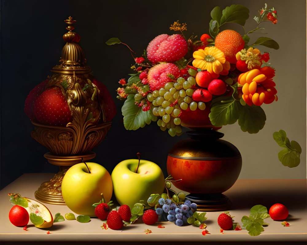 Colorful Fruit Still Life with Apples, Grapes, and Berries