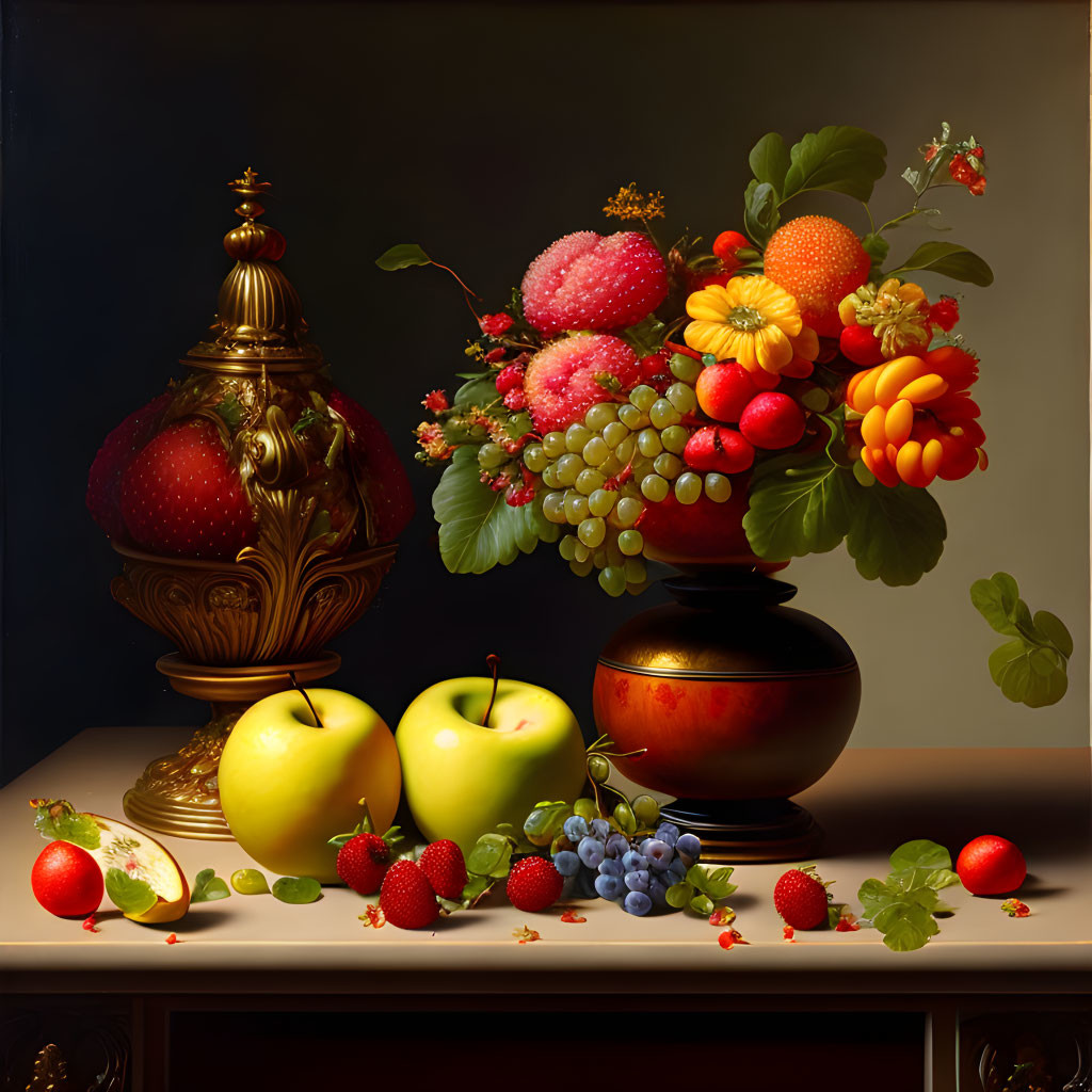 Colorful Fruit Still Life with Apples, Grapes, and Berries