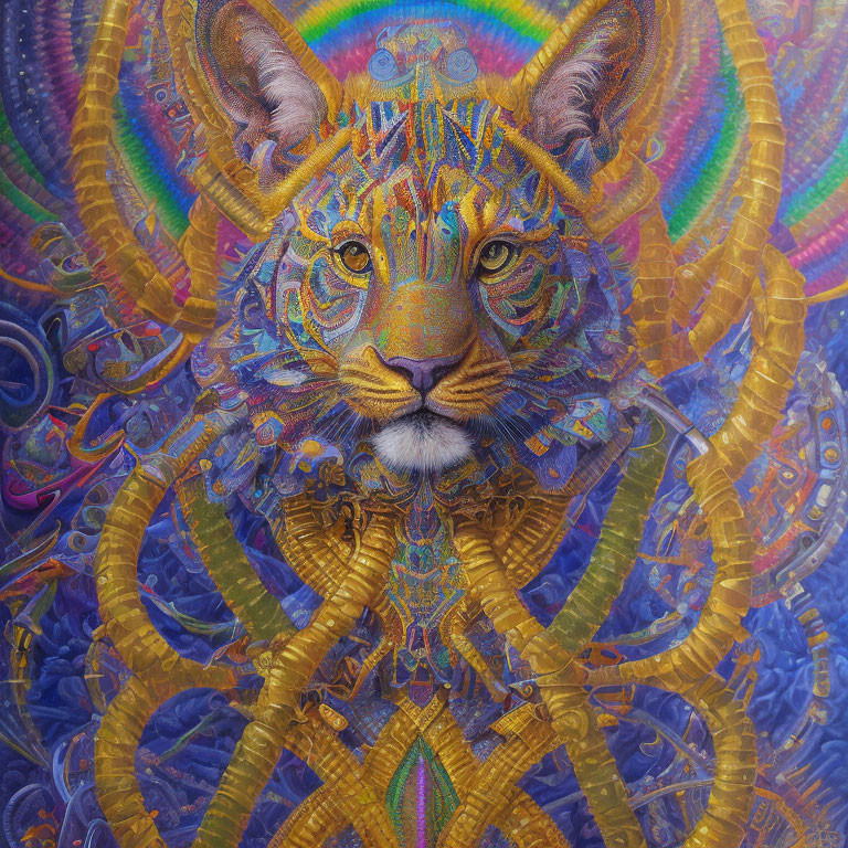 Colorful Tiger Face with Psychedelic Patterns