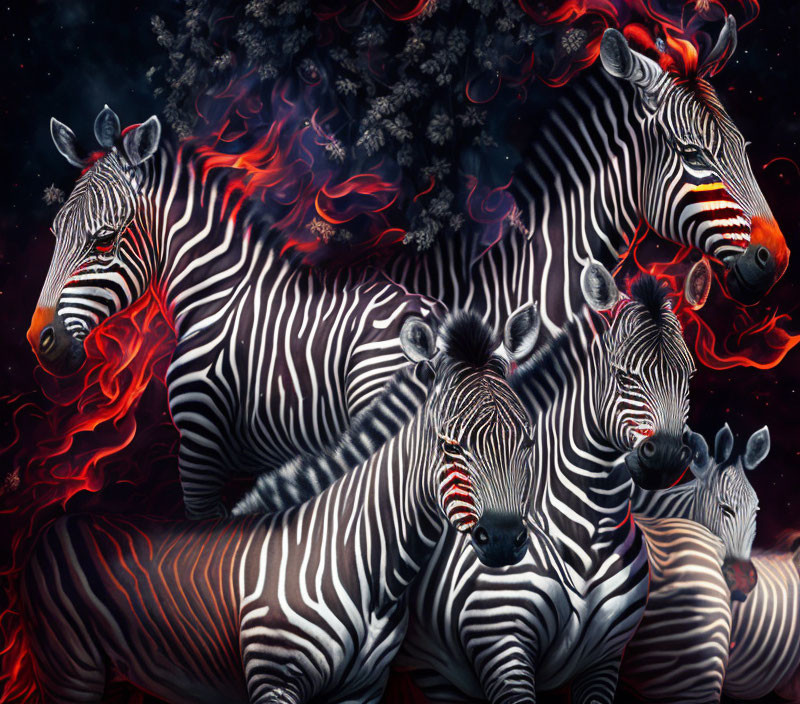 Vibrant flaming zebras in cosmic setting