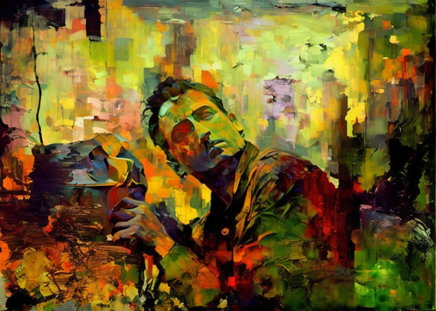 Colorful Abstract Painting of Contemplative Person