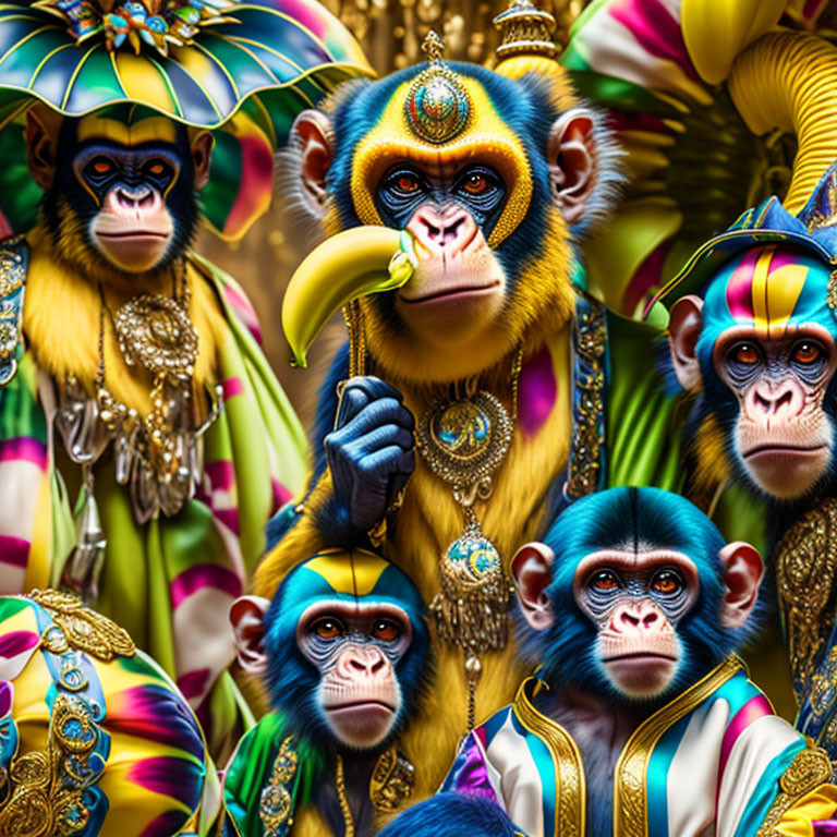 Regal Monkeys in Colorful Attire