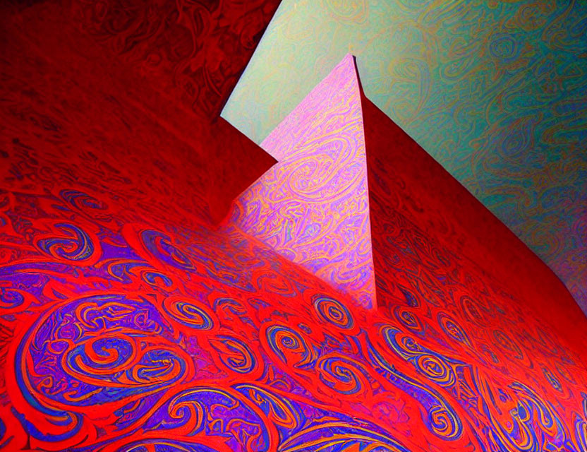 Pyramid-like Structure with Red and Blue Swirling Patterns