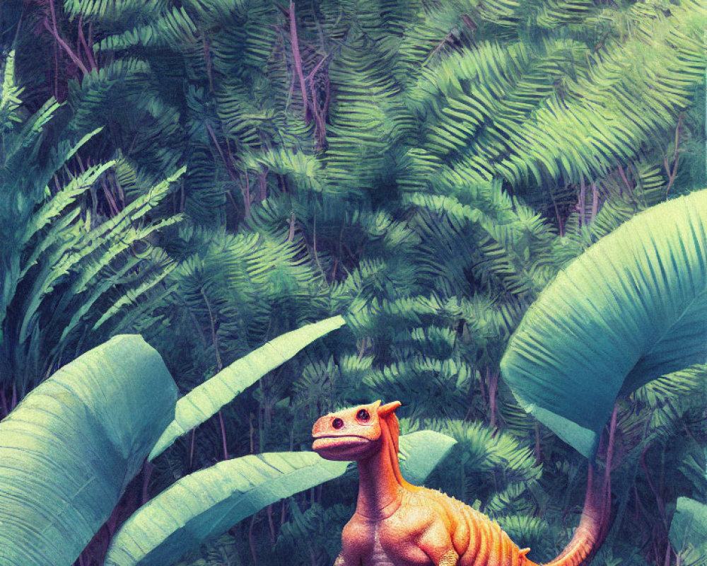 Orange Striped Dinosaur in Prehistoric Forest