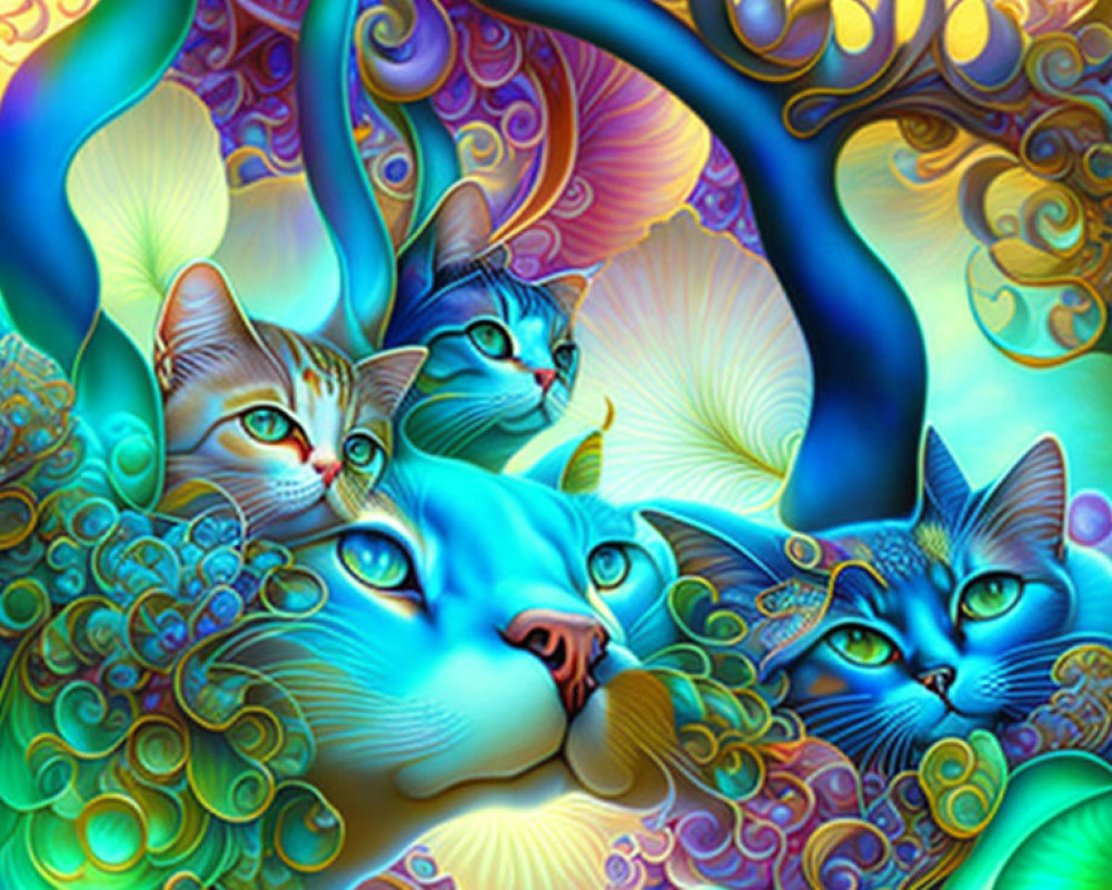 Colorful Stylized Cats in Abstract Digital Art