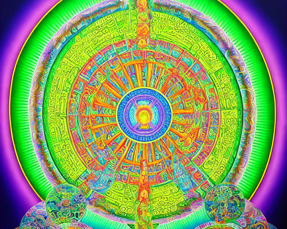 Colorful fractal-like Mayan/Aztec calendar wheel design