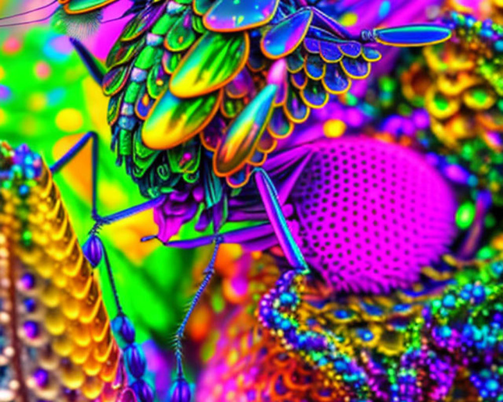 Colorful Psychedelic Digital Artwork with Exotic Flora and Fauna Textures