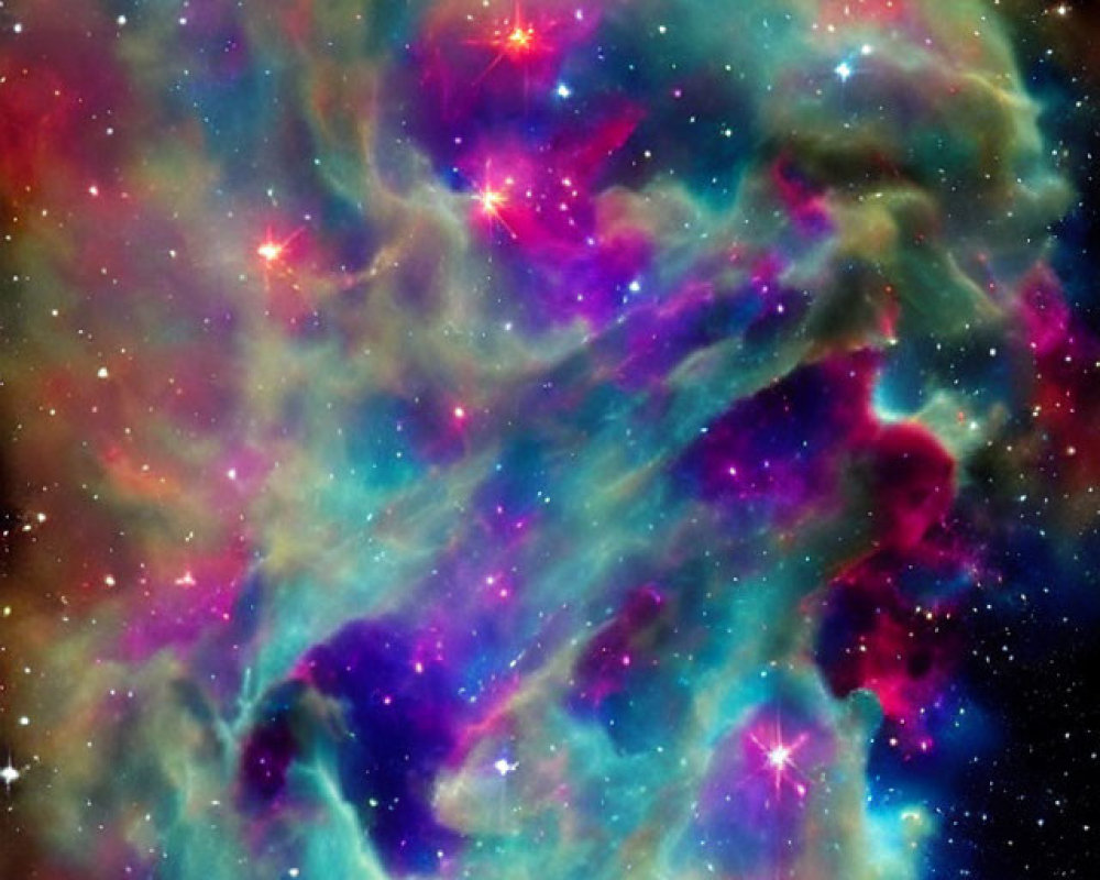 Colorful Nebula with Blue, Purple, Green Swirls and Stars