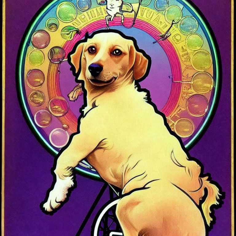 Colorful Psychedelic Background with Yellow Dog