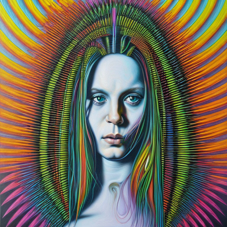 Colorful Portrait of Woman with Radiant Halo Effect