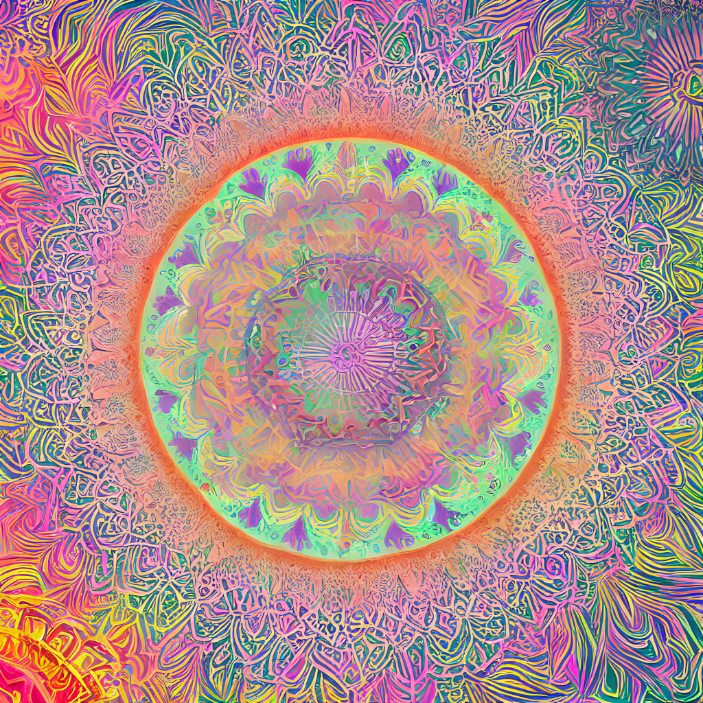 Colorful Psychedelic Mandala Pattern with Intricate Designs