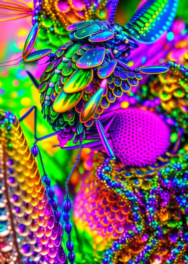 Colorful Psychedelic Digital Artwork with Exotic Flora and Fauna Textures