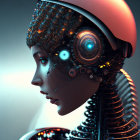 Futuristic robot with human-like facial features and intricate mechanical structure