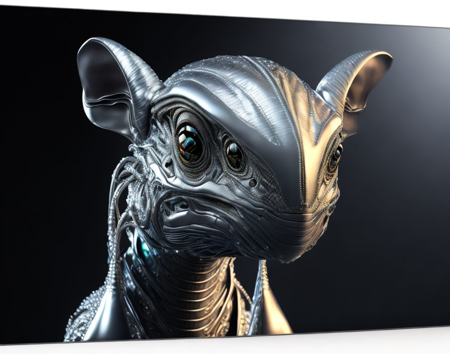 Detailed Metallic Sphinx Cat Head Sculpture on Gradient Background