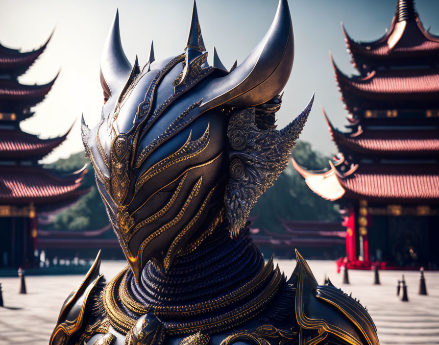 Detailed Black and Gold Dragon Armor Set with Intricate Designs