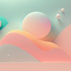 Pastel-colored dunes and stylized mountains in surreal landscape.