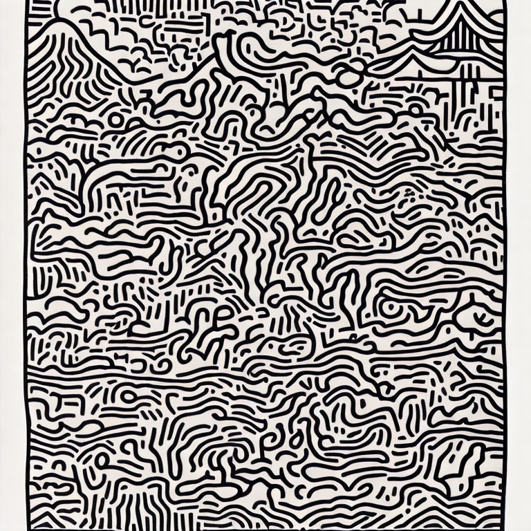 Monochrome abstract line art with intricate maze-like pattern