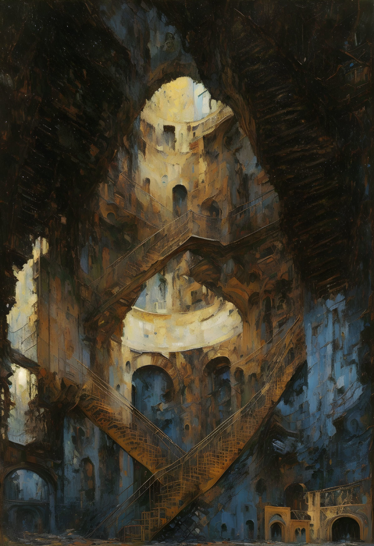 Majestic painting of a decaying, grand structure