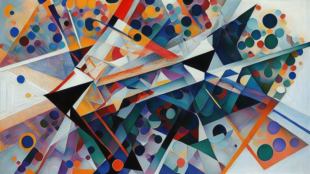 Colorful Geometric Abstract Art with Triangles, Circles, and Lines