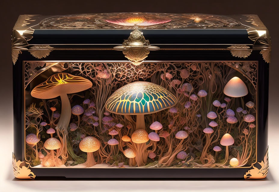 Luminous 3D Mushroom Forest in Ornate Box