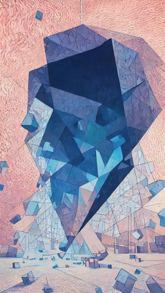 Geometric abstract art in cool blues and pinks