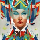 Colorful Abstract Artwork with Symmetrical Face Design