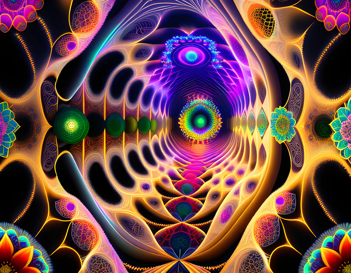 Colorful Psychedelic Fractal Design of Swirling Tunnel