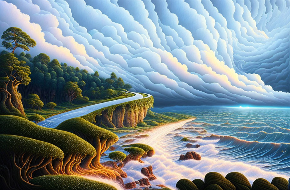 Cliffside Road Overlooking Vibrant Ocean Scene