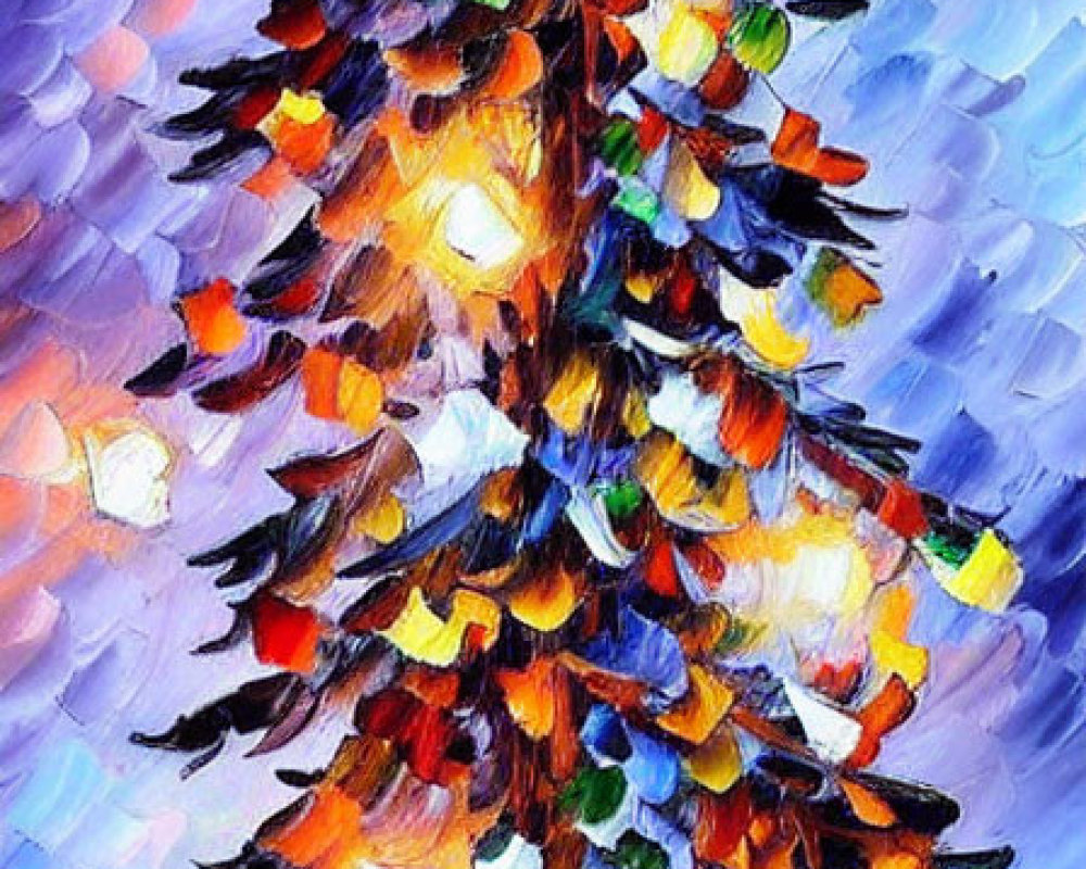 Vibrant impressionistic Christmas tree painting on textured background