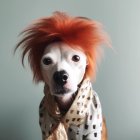 Digital artwork: Dog with human-like features in polka-dotted shirt and bow tie