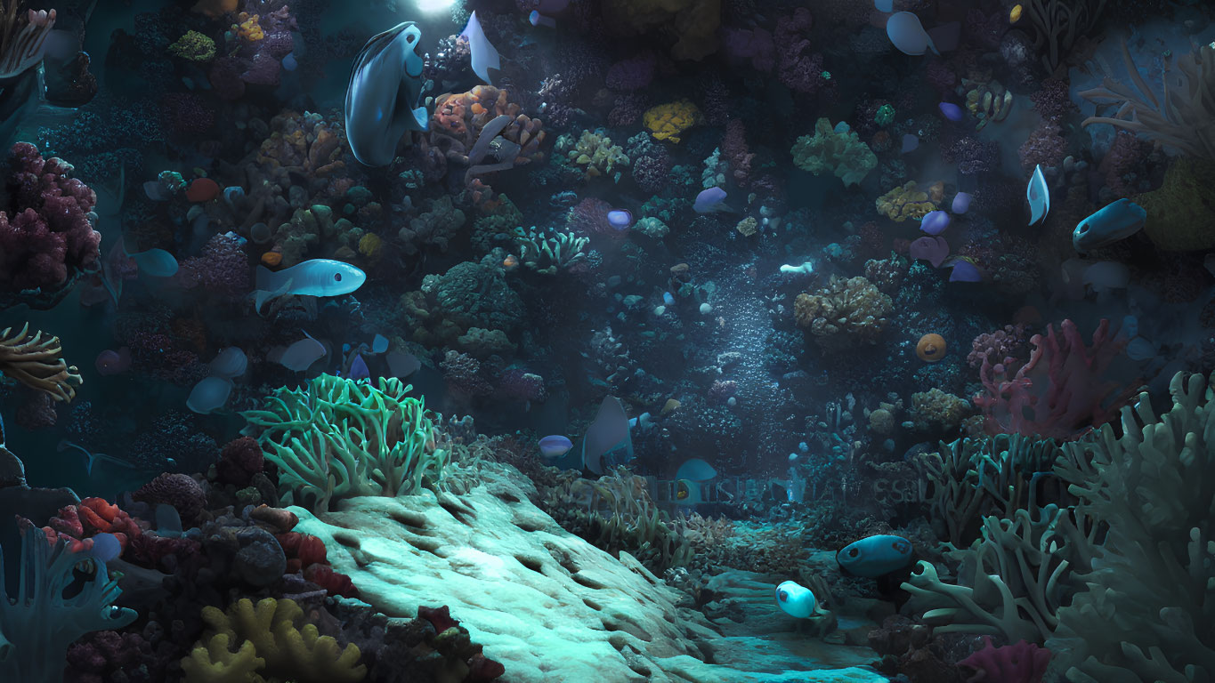 Colorful Coral Reefs and Diverse Fish in Underwater Scene