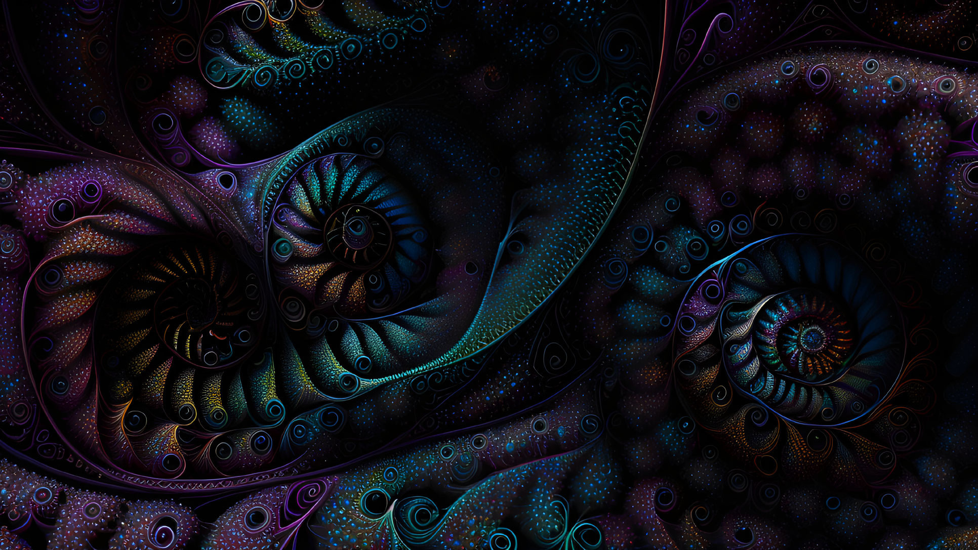 Intricate digital art: Vibrant fractal patterns in blue, purple, and black