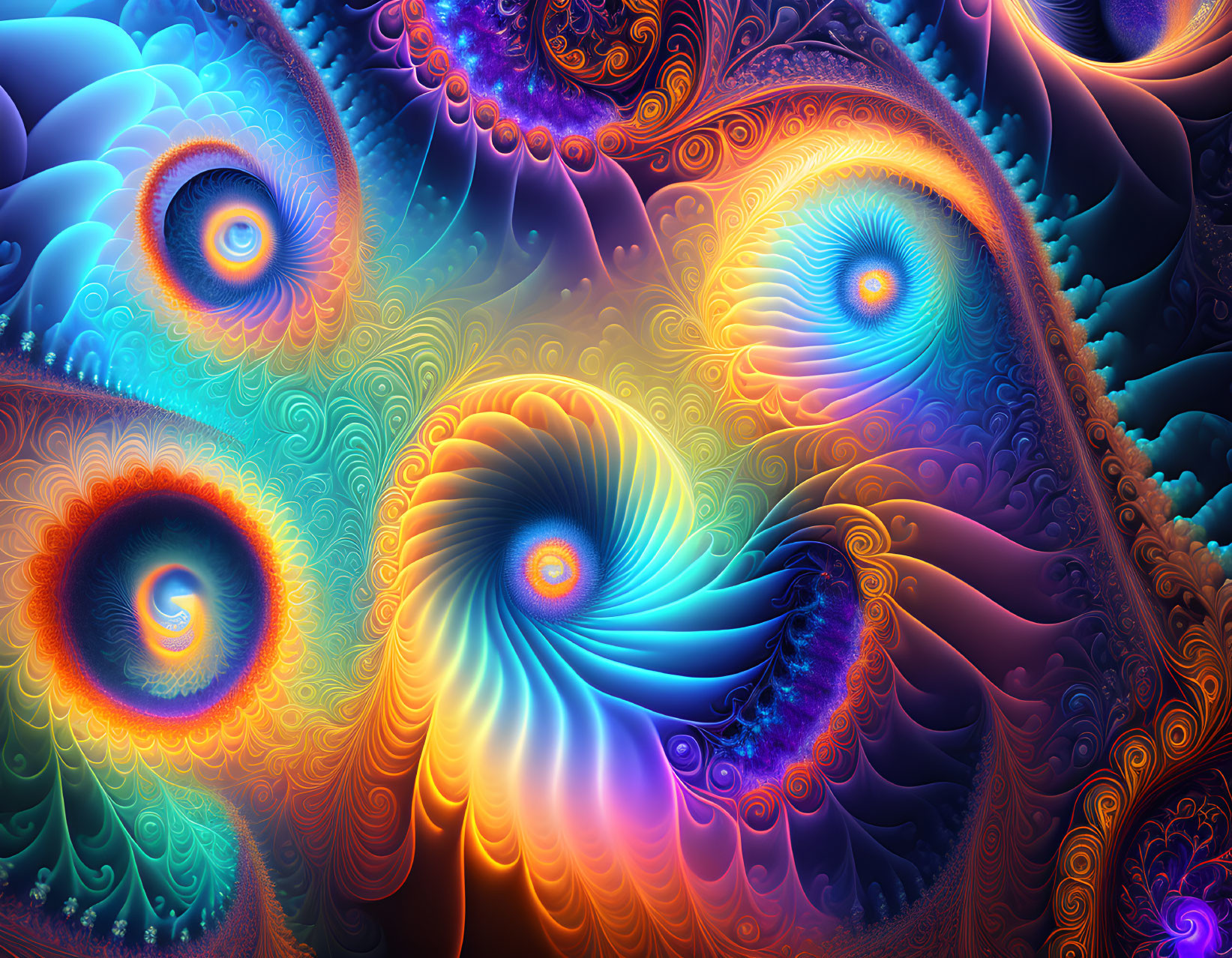 Colorful Swirling Fractal Art in Blue, Orange & Purple