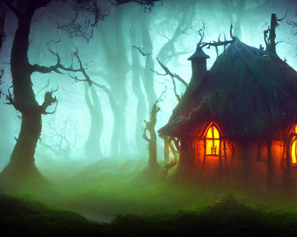 Enchanting Thatched-Roof Cottage in Eerie Forest