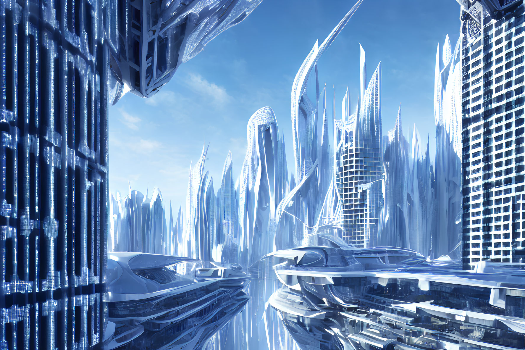 Futuristic Cityscape with Sleek Skyscrapers and Advanced Infrastructure