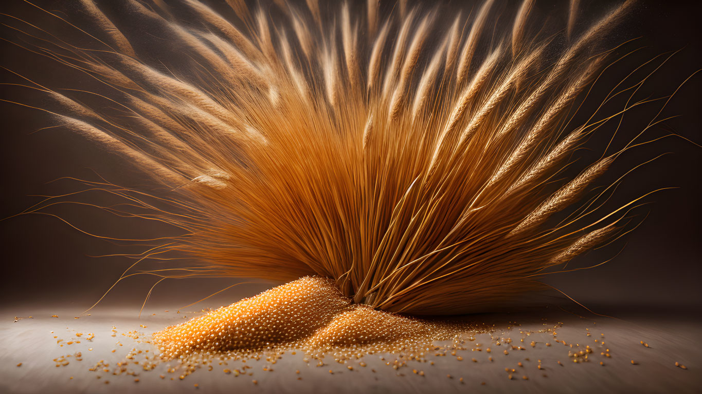 Golden wheat sheaf on soft-lit brown background