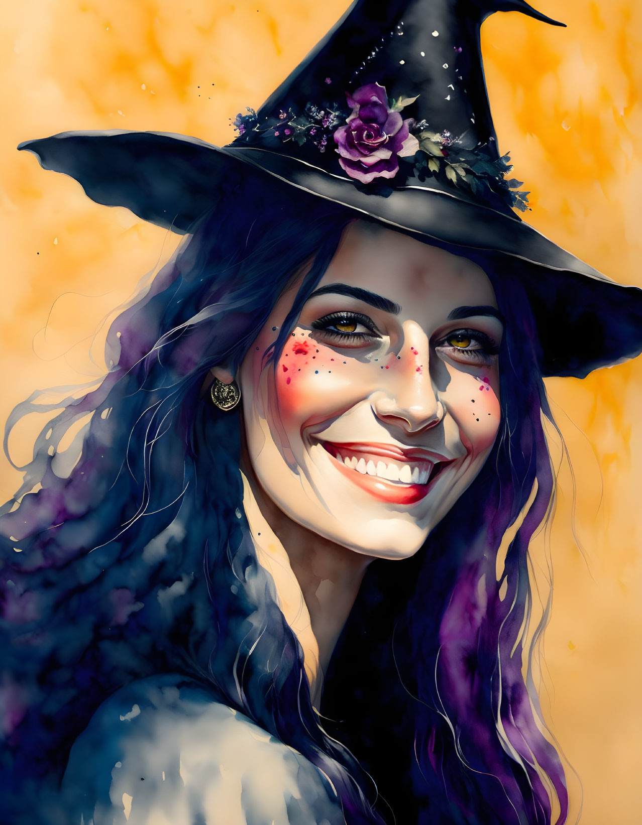 Colorful Witch Hat Woman Illustration on Vibrant Background