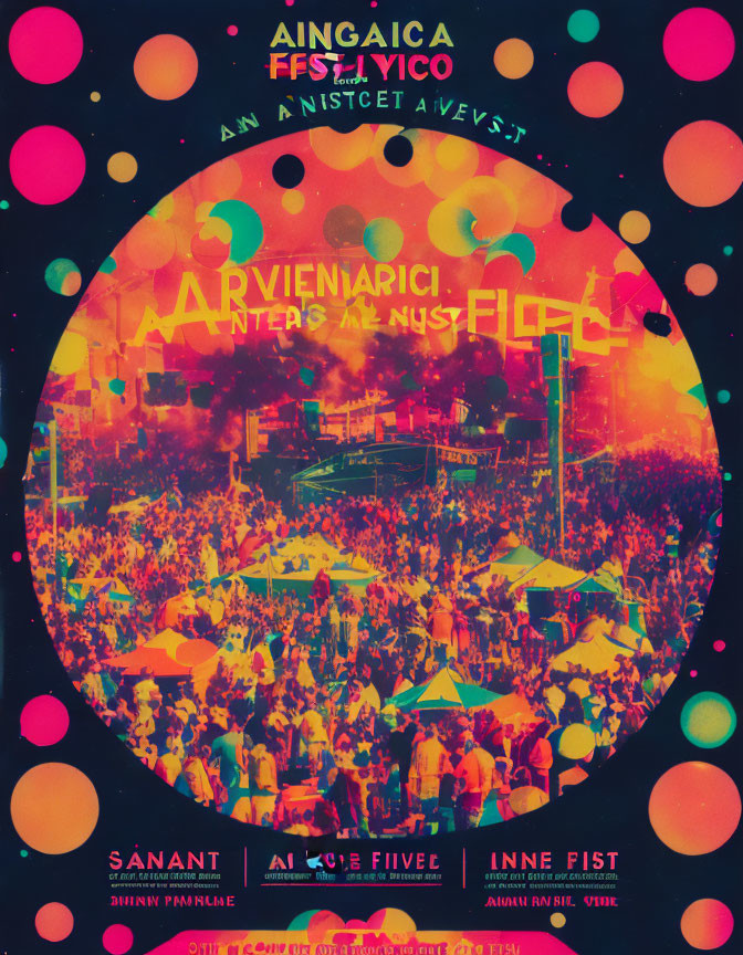 Colorful Music Festival Poster with Psychedelic Design and Crowd Scene