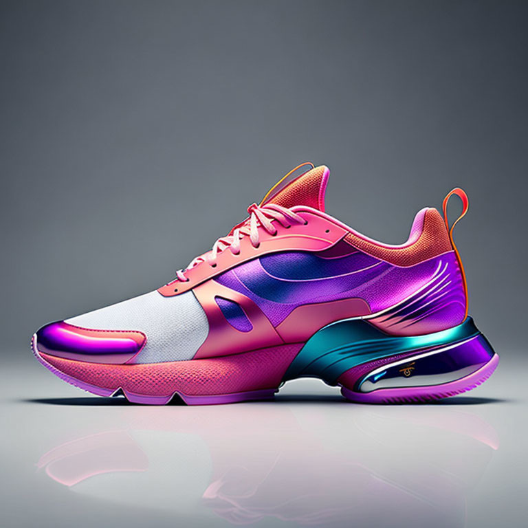 Gradient Pink to Purple Running Shoe with Swoosh Logo & Air-Cushioned Sole