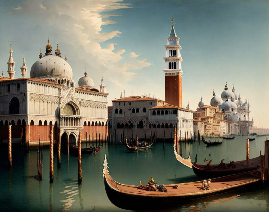 Historical buildings and gondolas in serene Venice scene