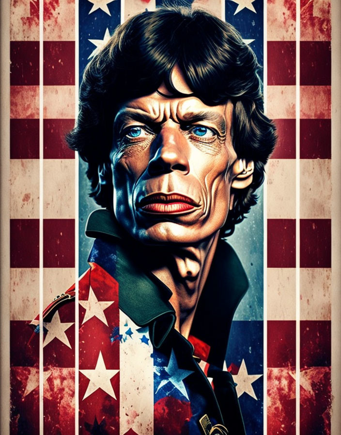 Intense man portrait against American flag backdrop