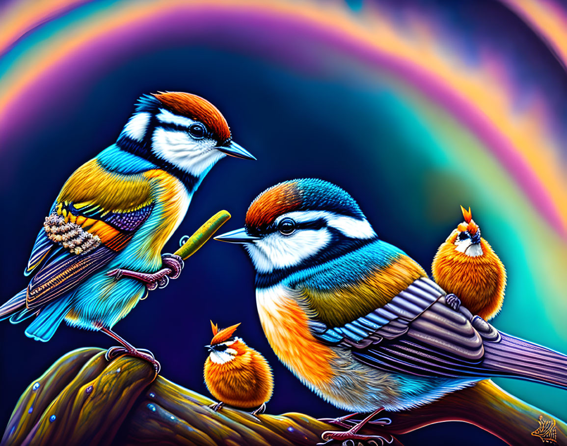 Colorful Bird Illustration with Rainbow Background