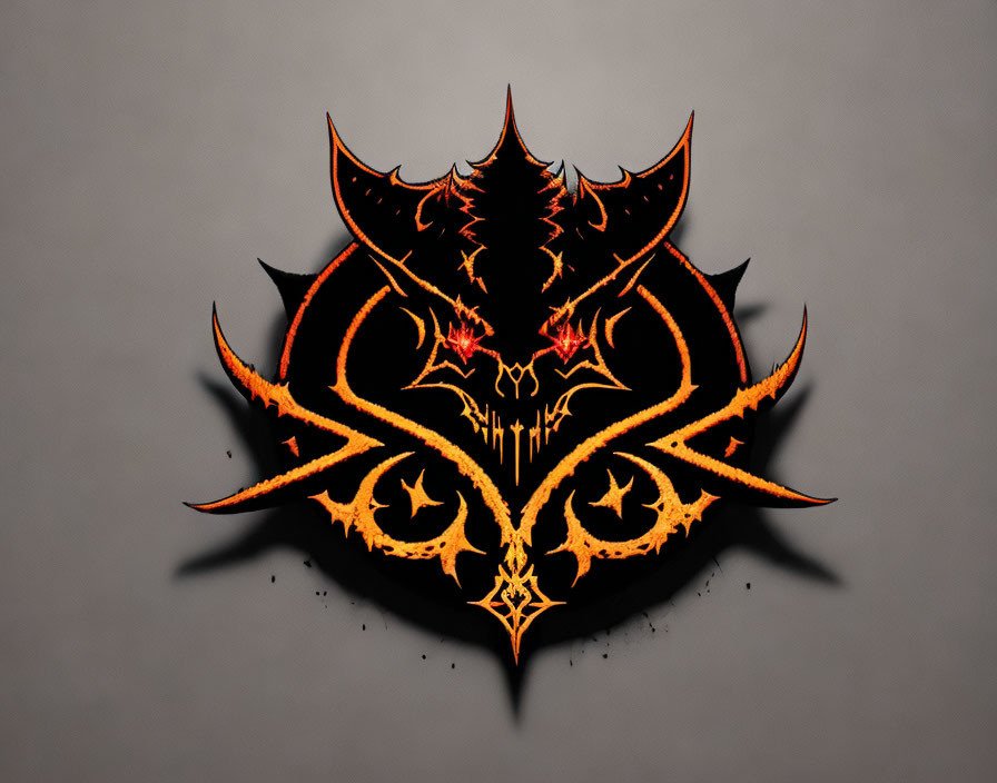 Tribal dragon design with fiery orange and black colors on gray background