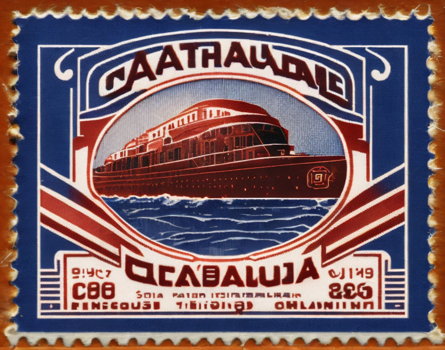 1949 Vintage Postage Stamp with Red and Blue Train Graphic