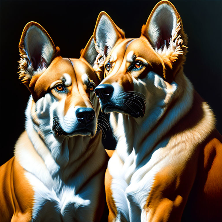 Attentive Dogs with Erect Ears in Warm Light Portrait