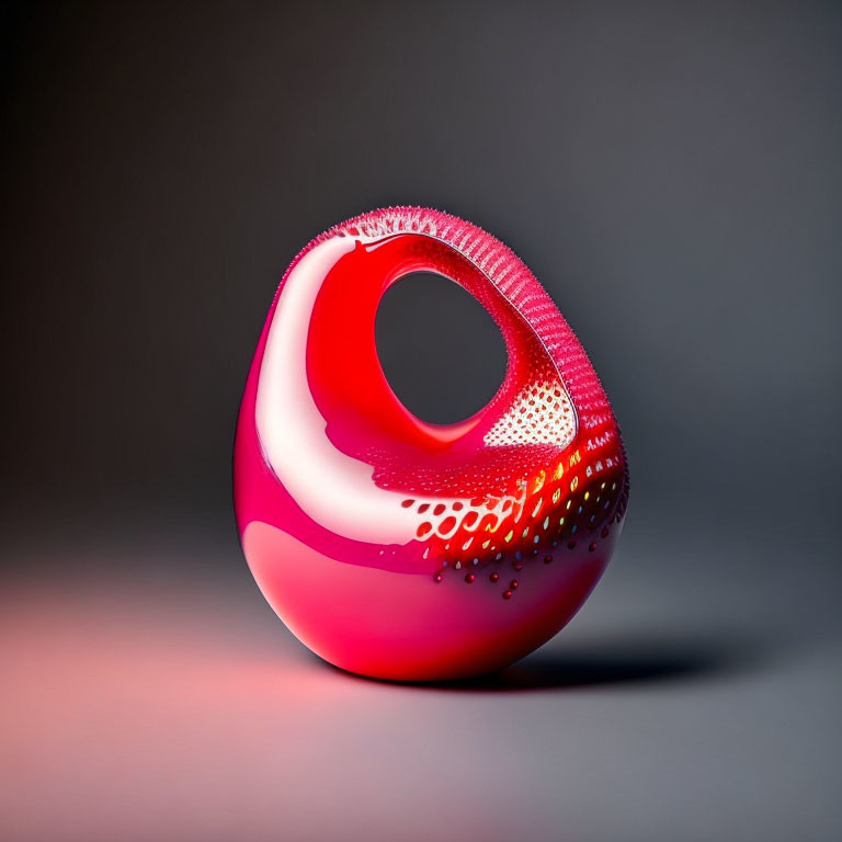 Red Glossy Toroidal Sculpture on Gray Gradient Background