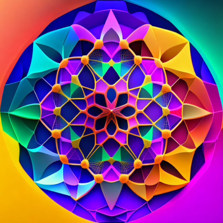 Symmetrical multicolored digital art with glowing neon effect