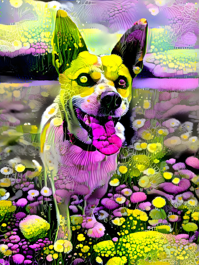 Dog in Flowers